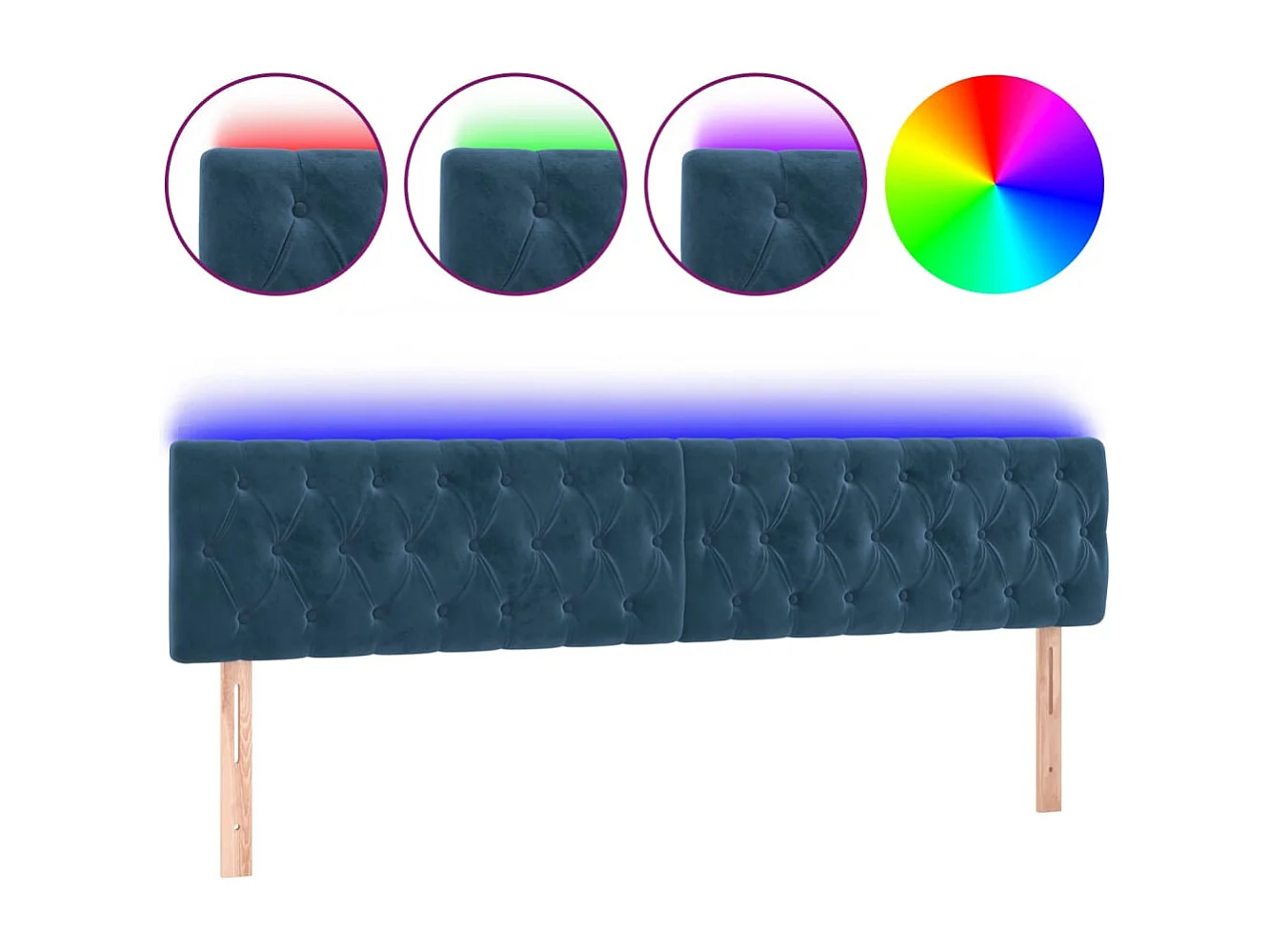 Cabecero | Cabezal de Cama | Mueble cabecero con LED de terciopelo azul oscuro 200x7x78/88 cm
