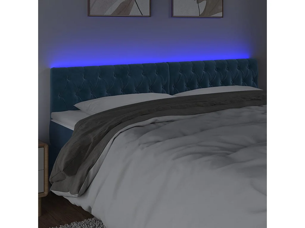 Cabecero | Cabezal de Cama | Mueble cabecero con LED de terciopelo azul oscuro 200x7x78/88 cm
