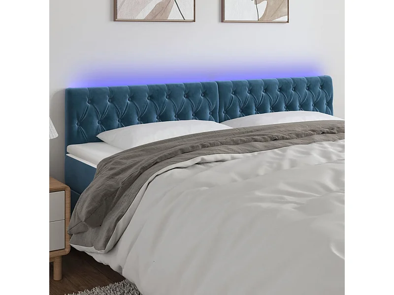 Cabecero | Cabezal de Cama | Mueble cabecero con LED de terciopelo azul oscuro 200x7x78/88 cm