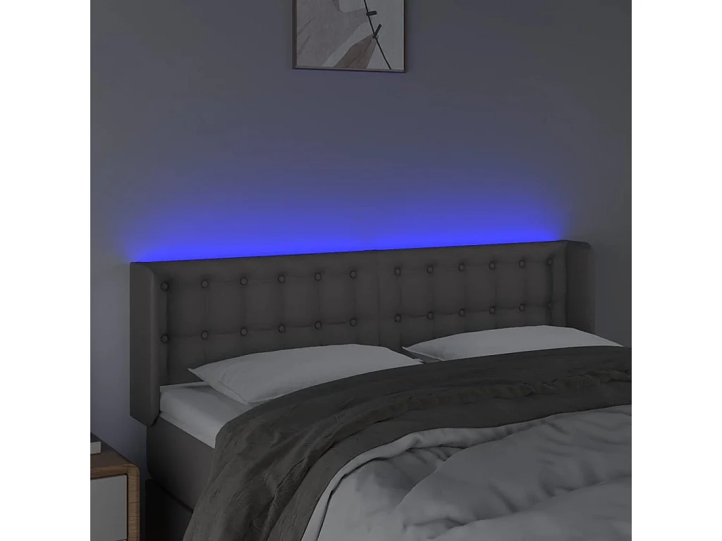 Cabecero | Cabezal de Cama | Mueble cabecero con LED cuero sintético gris 147x16x78/88 cm