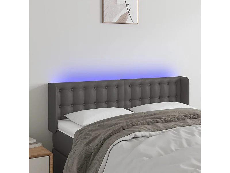 Cabecero | Cabezal de Cama | Mueble cabecero con LED cuero sintético gris 147x16x78/88 cm