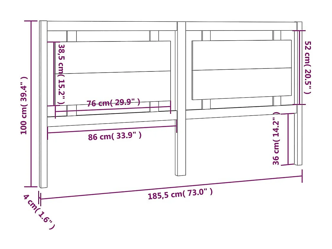 Cabecero de Cama | Cabezal de cama | Mueble de cabecero madera maciza de pino 185,5x4x100 cm