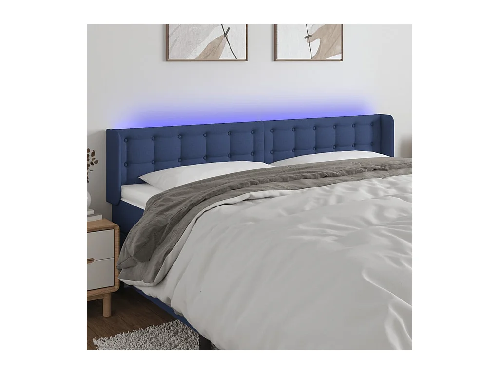 Tête de Lit | Panneau de tête pour lit Moderne à LED Bleu 183x16x78/88 cm Tissu