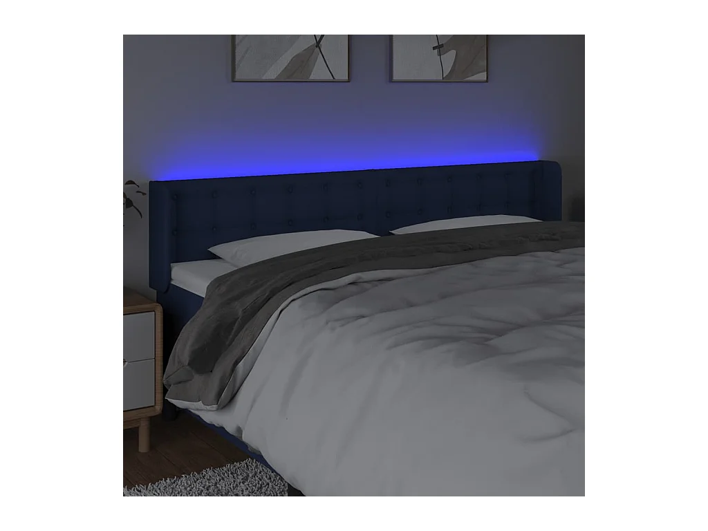 Tête de Lit | Panneau de tête pour lit Moderne à LED Bleu 183x16x78/88 cm Tissu