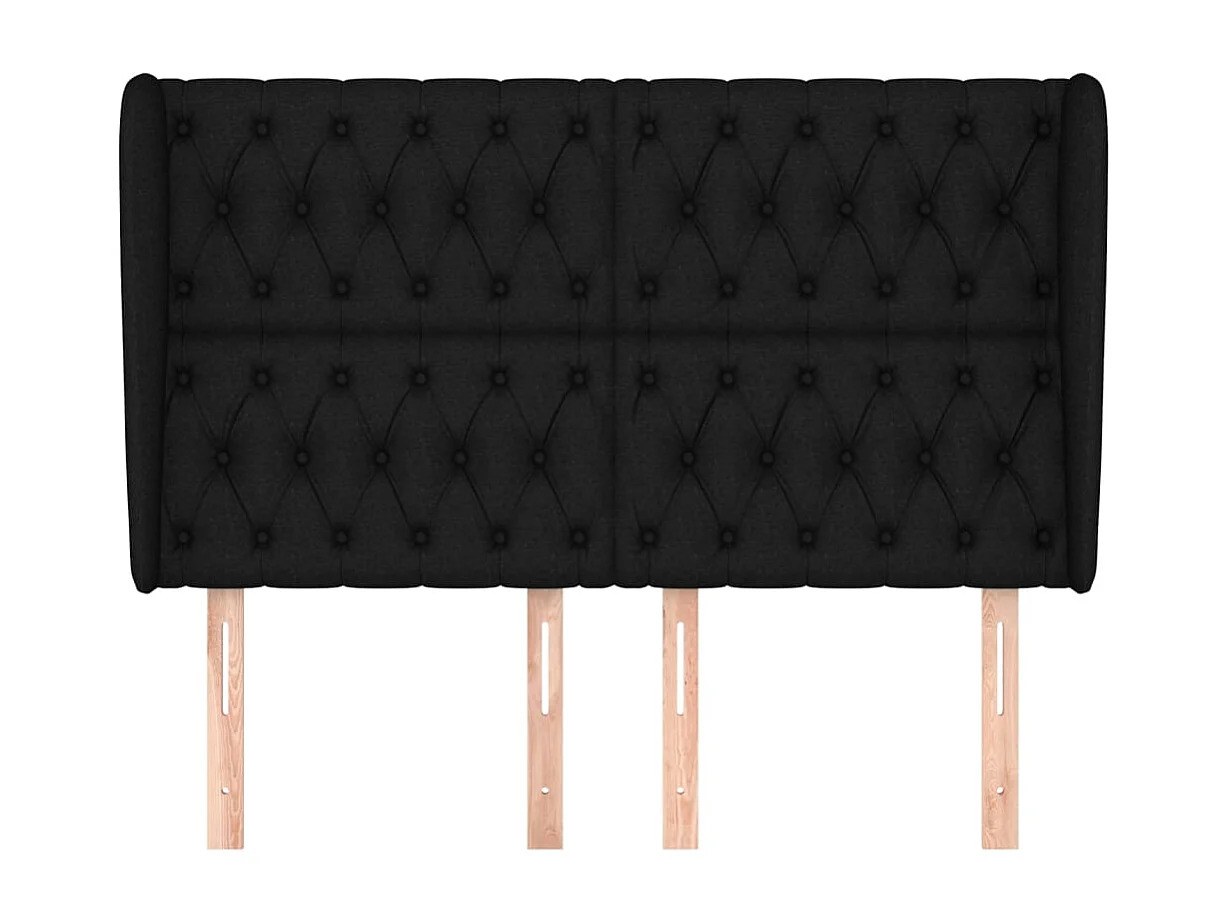 Cabecero | Cabezal de Cama | Mueble cabecero con orejas de tela negro 163x23x118/128 cm