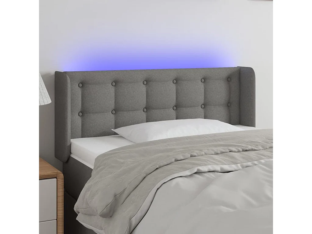 Tête de Lit | Panneau de tête pour lit Moderne à LED Gris foncé 103x16x78/88 cm Tissu