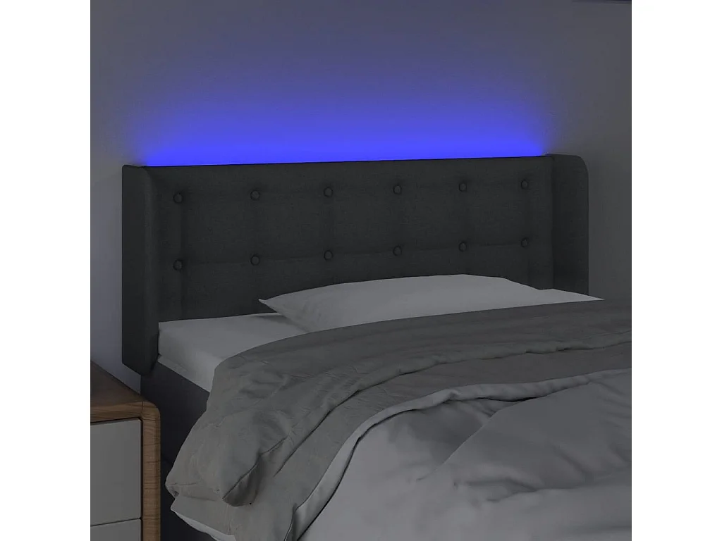 Tête de Lit | Panneau de tête pour lit Moderne à LED Gris foncé 103x16x78/88 cm Tissu