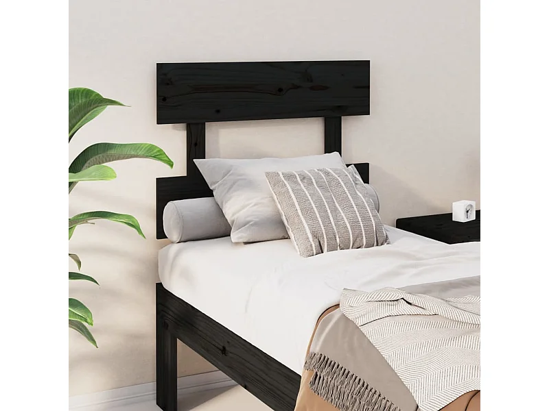 Tête de Lit | Panneau de tête pour lit Moderne Noir 93,5x3x81 cm Bois massif de pin