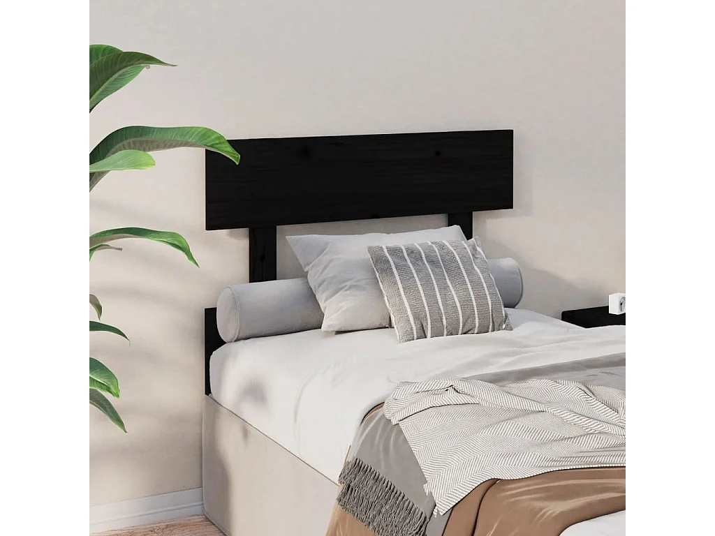 Tête de Lit | Panneau de tête pour lit Moderne Noir 93,5x3x81 cm Bois massif de pin