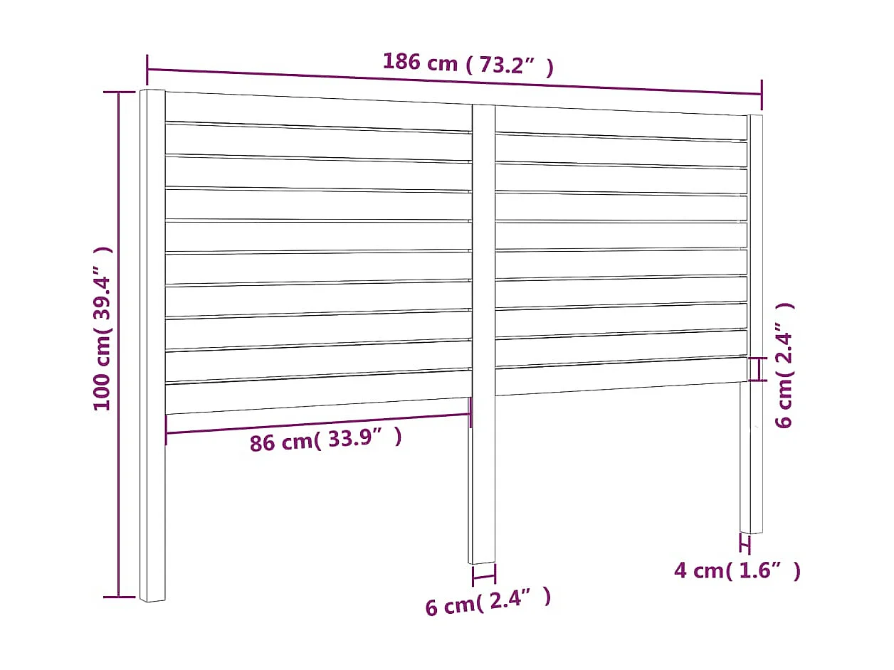 Hoofdbord | Hoofdeinde 186x4x100 cm massief grenenhout wit