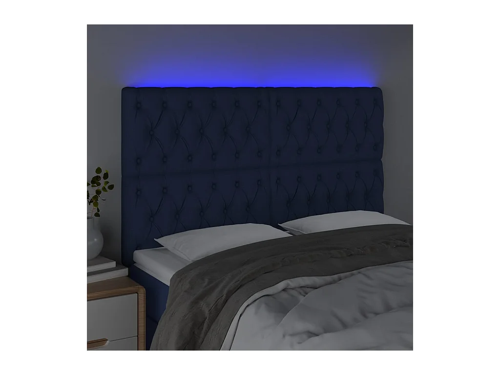 Tête de Lit | Panneau de tête pour lit Moderne à LED Bleu 144x7x118/128 cm Tissu
