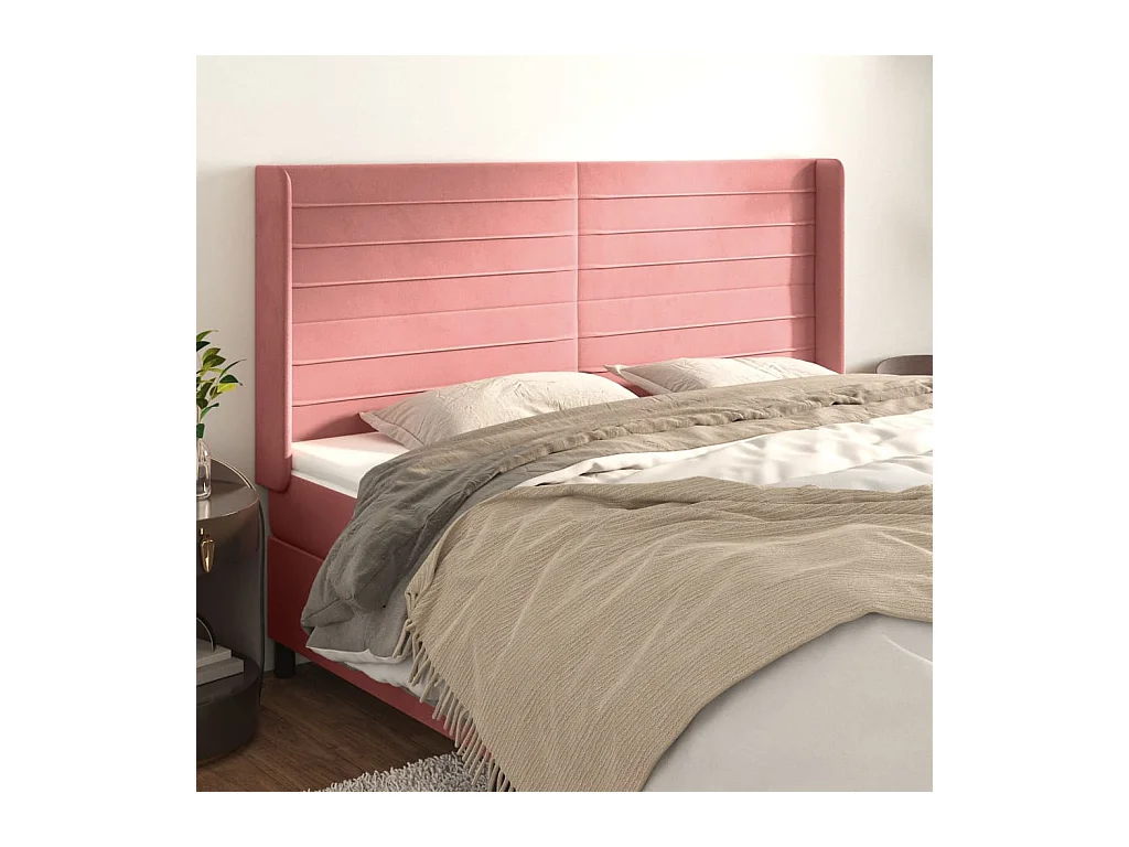 Tête de Lit | Panneau de tête pour lit Moderne avec oreilles Rose 183x16x118/128 cm Velours