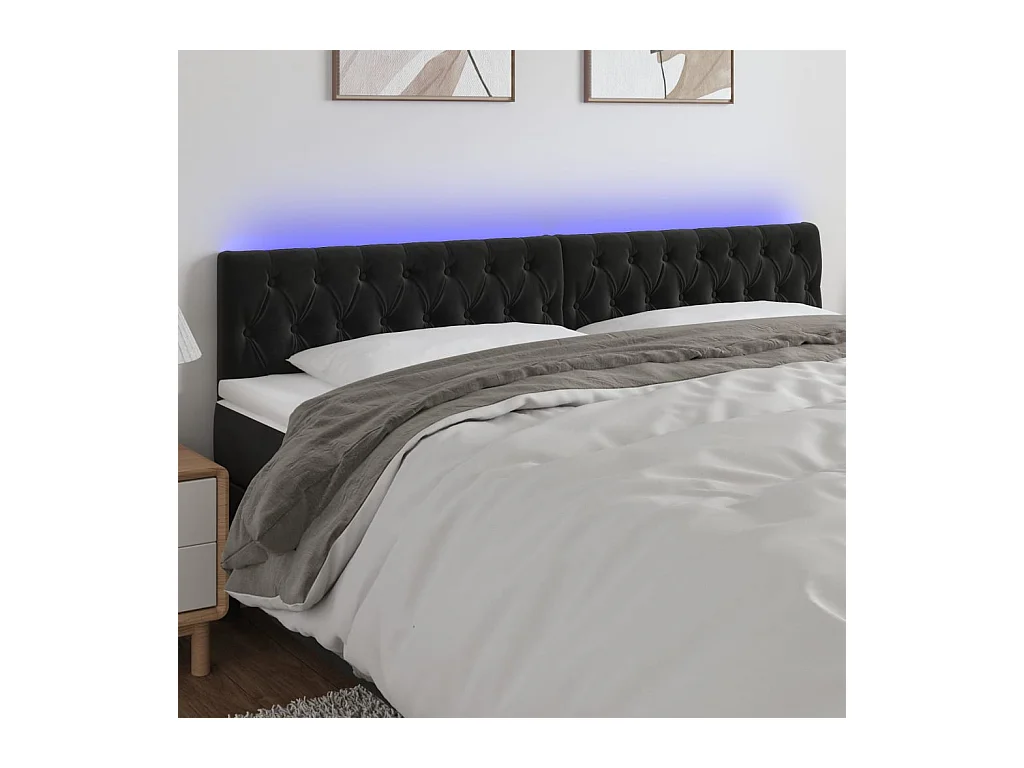 Cabecero | Cabezal de Cama | Mueble cabecero con LED de terciopelo negro 200x7x78/88 cm