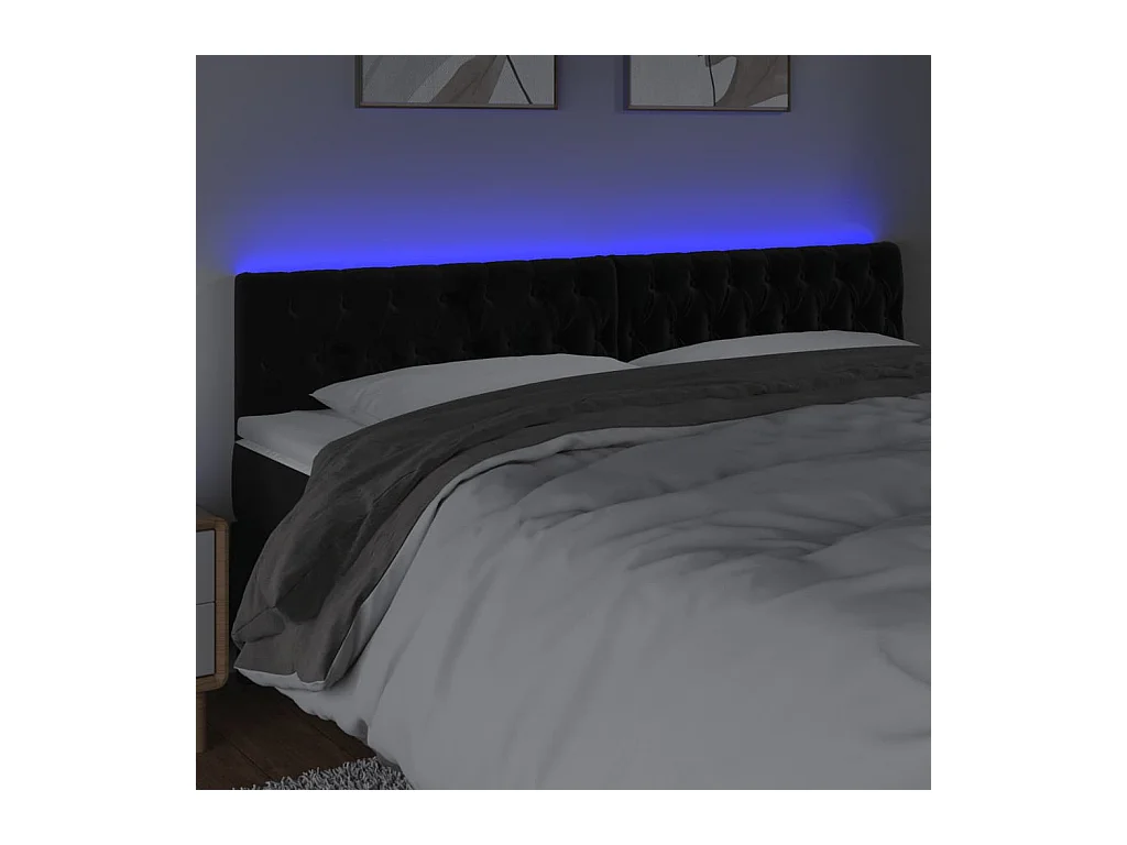 Cabecero | Cabezal de Cama | Mueble cabecero con LED de terciopelo negro 200x7x78/88 cm