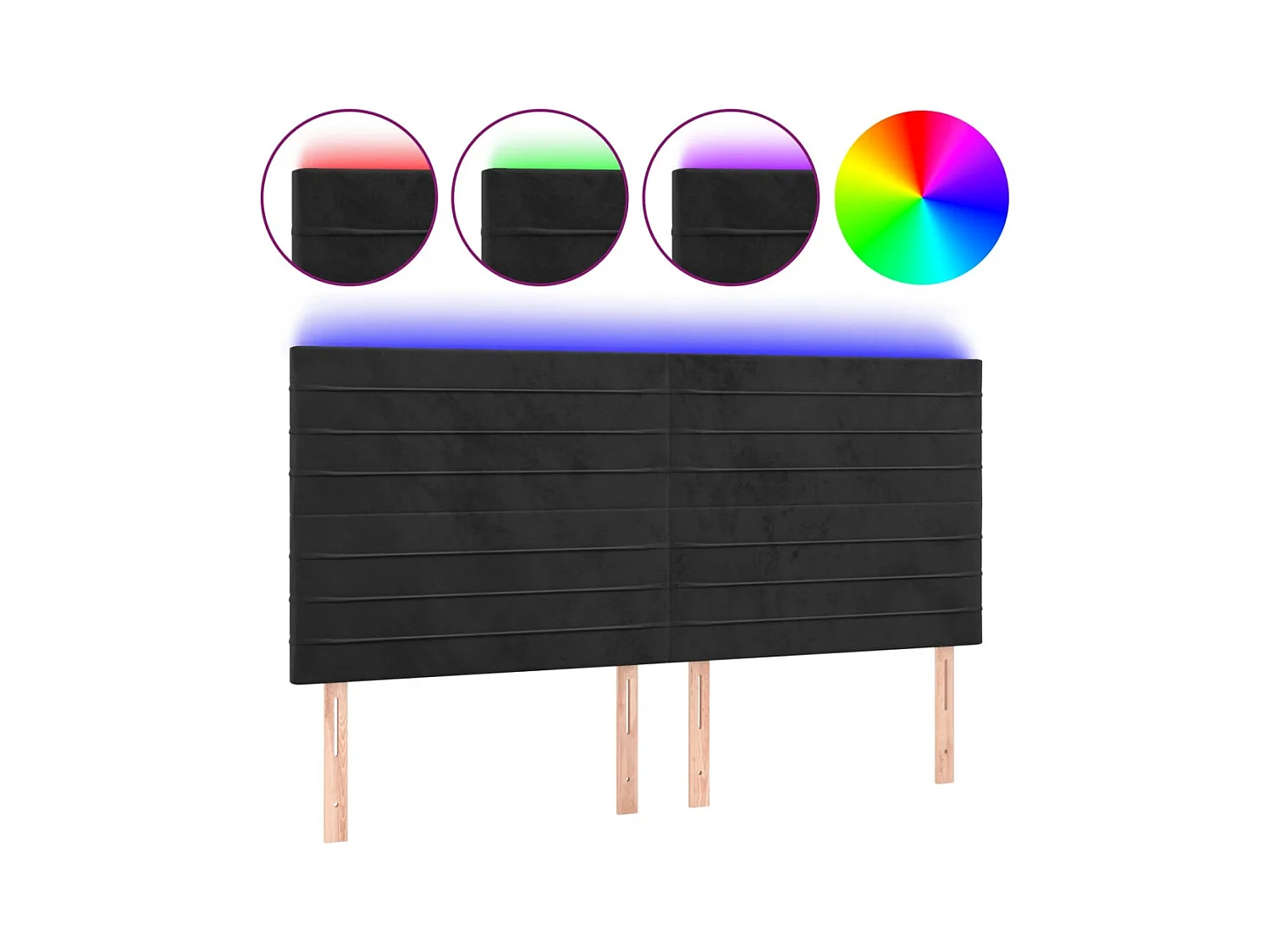 Cabecero | Cabezal de Cama | Mueble cabecero con luces LED terciopelo negro 180x5x118/128 cm