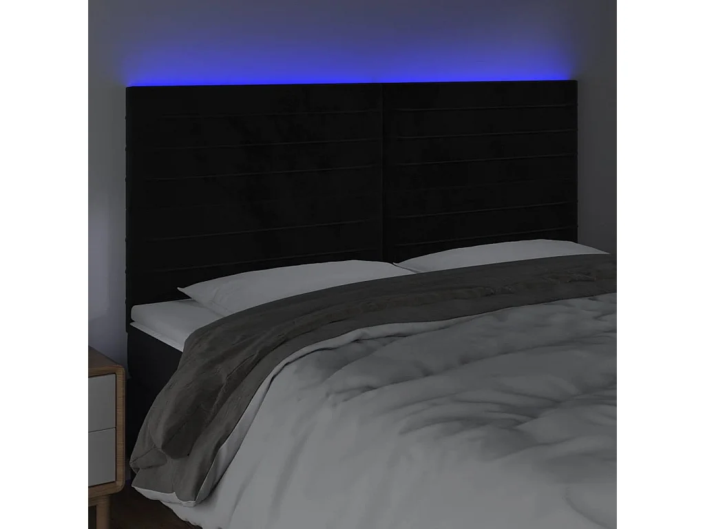 Cabecero | Cabezal de Cama | Mueble cabecero con luces LED terciopelo negro 180x5x118/128 cm