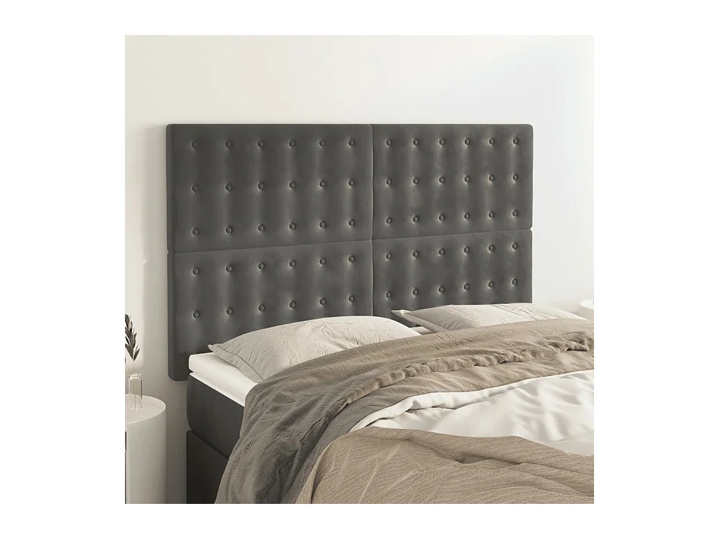 Cabeceros | Cabezal de cama | Mueble de cabecero 4 unidades terciopelo gris oscuro 72x5x78/88 cm