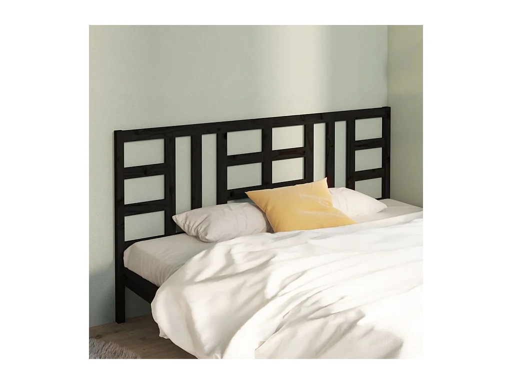 Tête de Lit | Panneau de tête pour lit Moderne Noir 206x4x100 cm Bois massif de pin