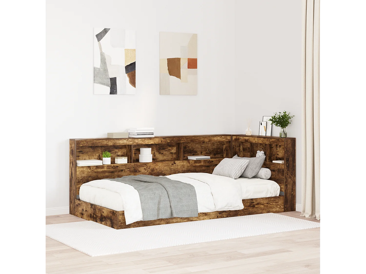 Tête de Lit de rangement | Panneau de tête pour lit Chêne fumé 90 cm Bois d'ingénierie