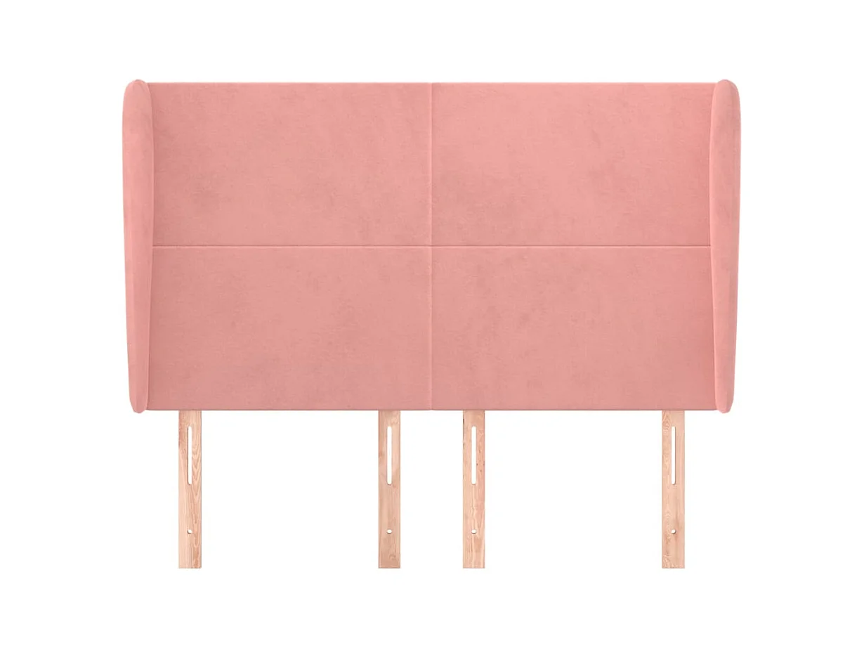 Cabecero | Cabezal de Cama | Mueble cabecero con orejas de terciopelo rosa 147x23x118/128 cm