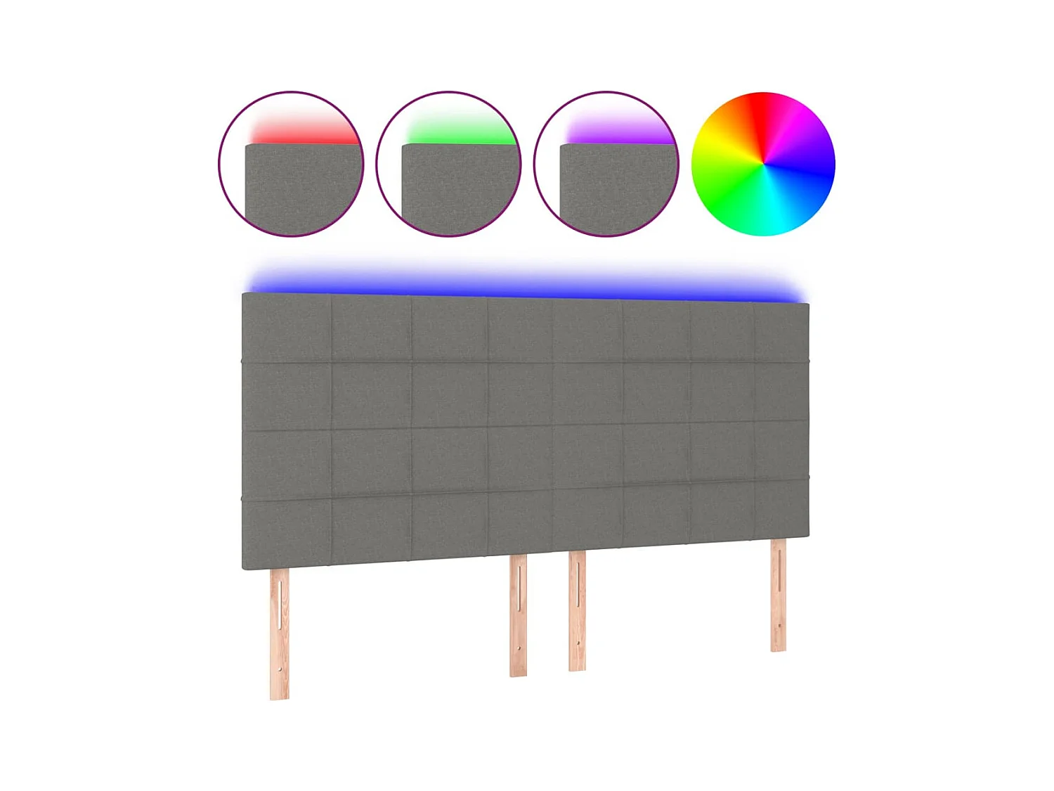 Tête de Lit | Panneau de tête pour lit Moderne à LED Gris foncé 200x5x118/128 cm Tissu