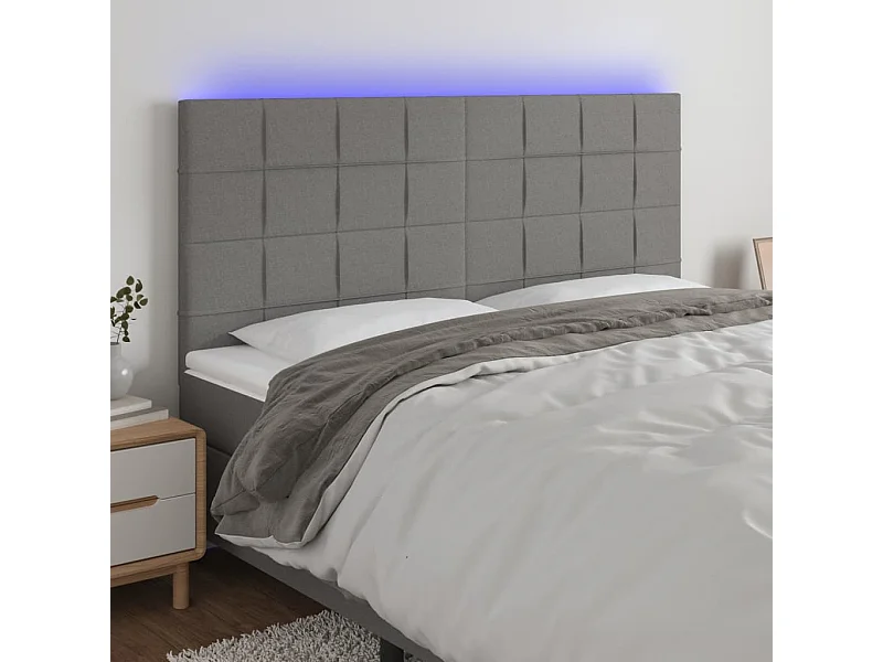 Tête de Lit | Panneau de tête pour lit Moderne à LED Gris foncé 200x5x118/128 cm Tissu