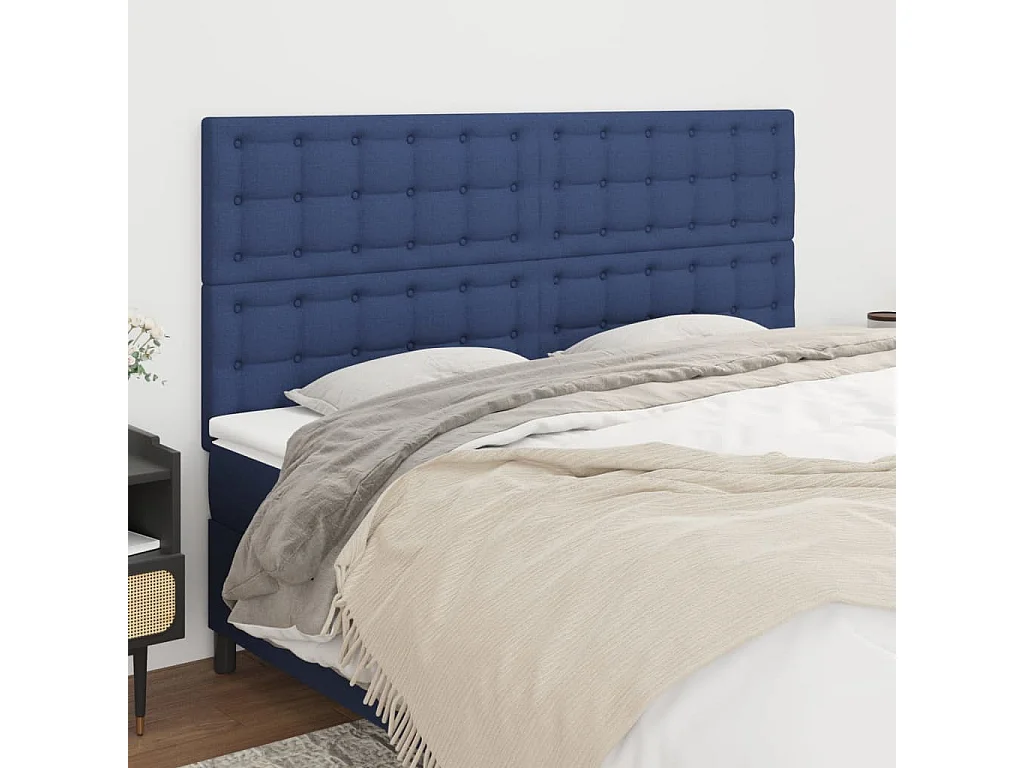 Têtes de lit | Panneaux de tête pour lit Moderne 4 pcs Bleu 90x5x78/88 cm Tissu