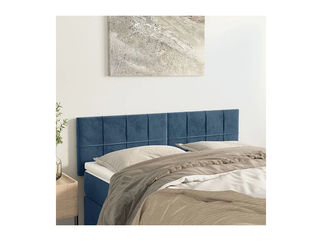 Cabeceros | Cabezal de cama | Mueble de cabecero 2 unidades terciopelo azul oscuro 72x5x78/88 cm