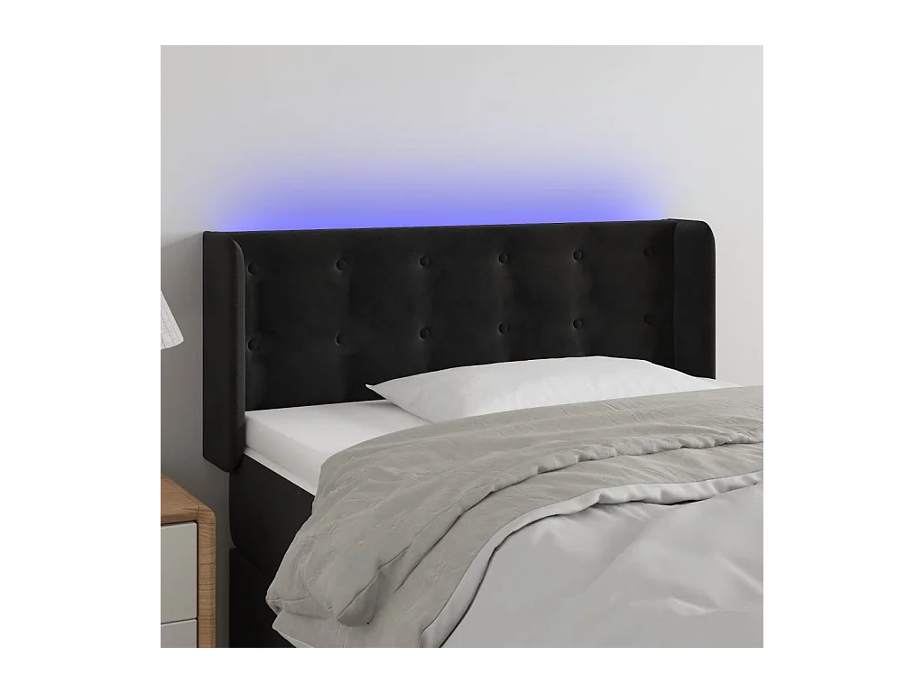 Cabecero | Cabezal de Cama | Mueble cabecero con LED de terciopelo negro 83x16x78/88 cm