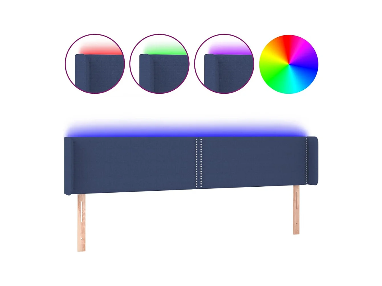 Mueble cabecero | Cabezal de cama | Cabecero con LED de tela azul 203x16x78/88 cm