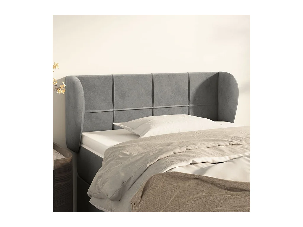 Mueble cabecero | Cabezal de cama | Cabecero de terciopelo gris claro 93x23x78/88 cm