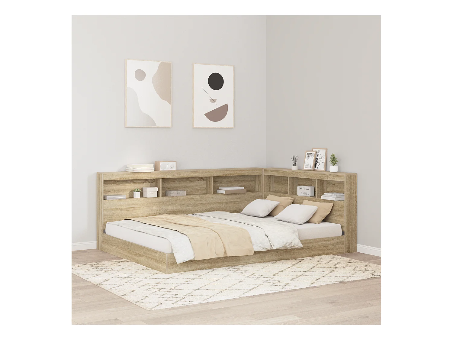 Mueble cabecero con almacenamiento | Cabecera de almacenamiento con estante Roble Sonoma 150 cm