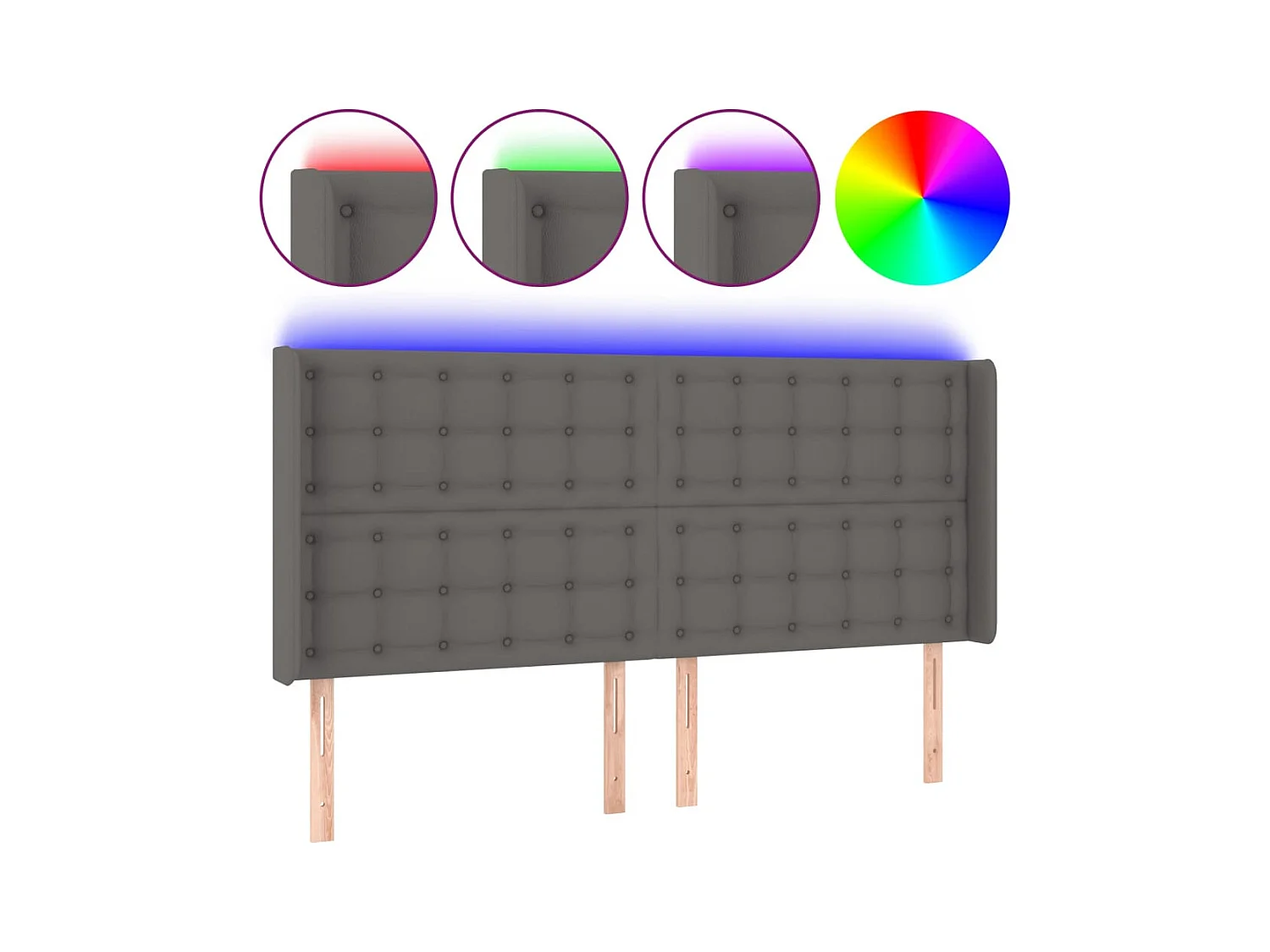 Cabecero | Cabezal de Cama | Mueble cabecero con LED cuero sintético gris 147x16x118/128cm