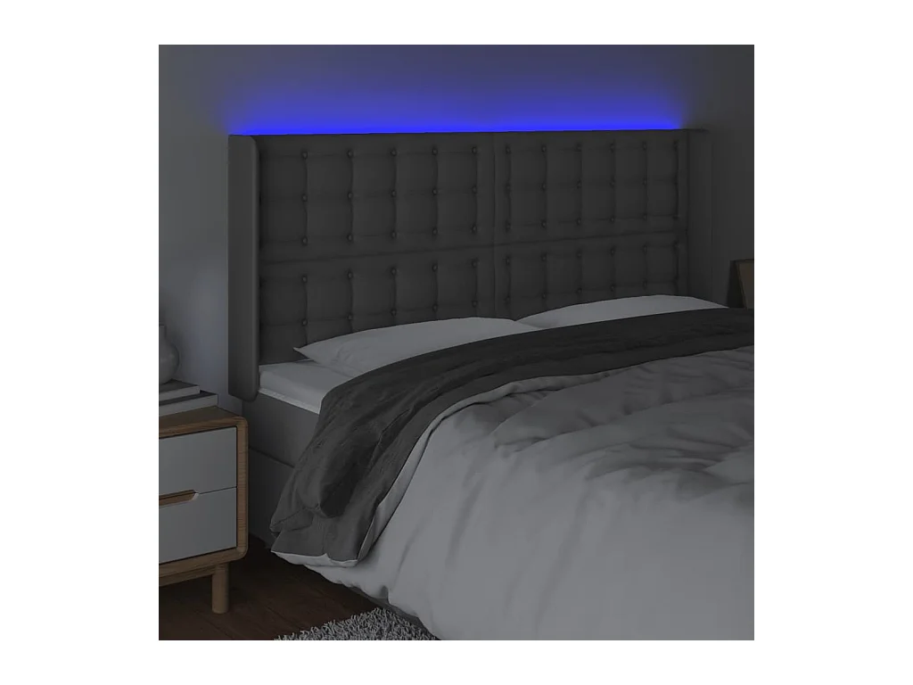 Cabecero | Cabezal de Cama | Mueble cabecero con LED cuero sintético gris 147x16x118/128cm