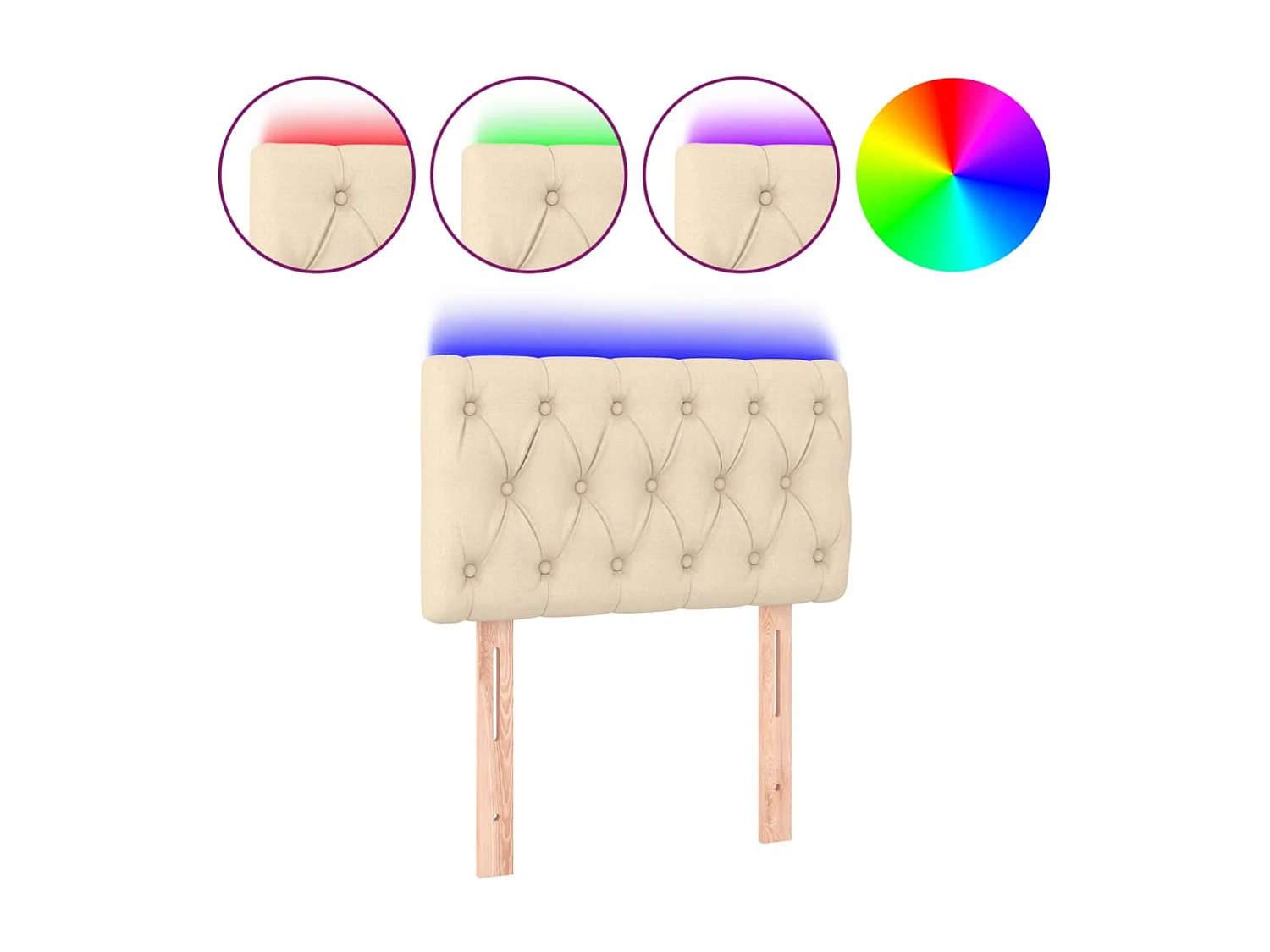 Mueble cabecero | Cabezal de cama | Cabecero con LED de tela color crema 80x7x78/88 cm