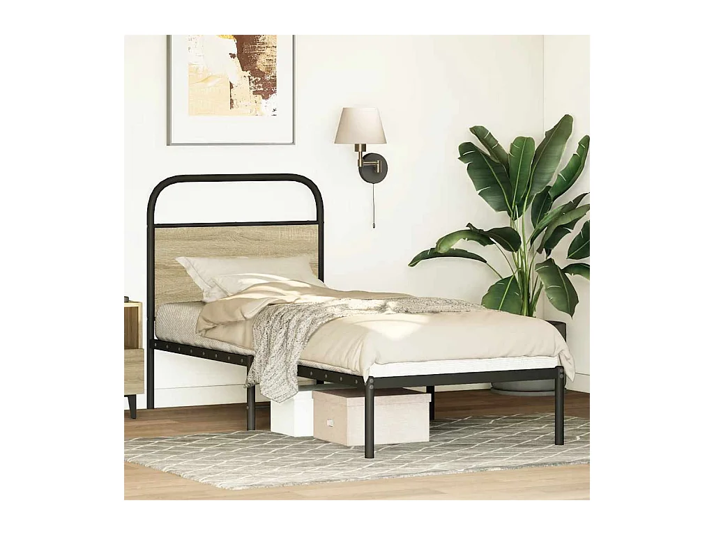 Mueble cabecero | Cabezal de cama | Cabecero de acero y madera de ingeniería roble Sonoma 75 cm