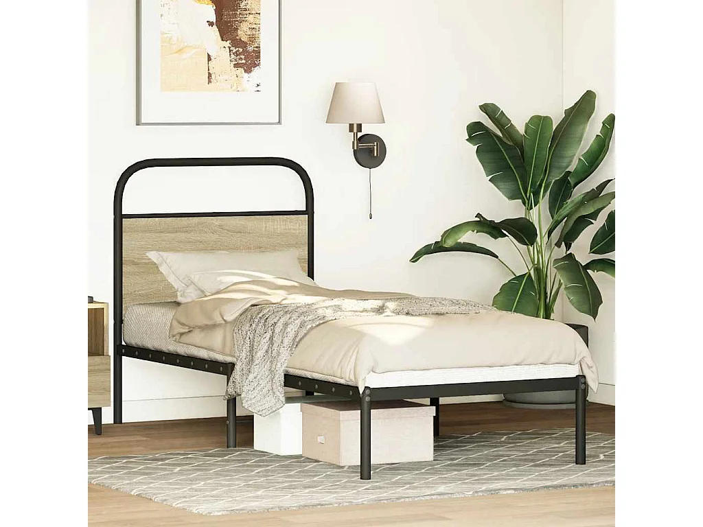 Mueble cabecero | Cabezal de cama | Cabecero de acero y madera de ingeniería roble Sonoma 75 cm
