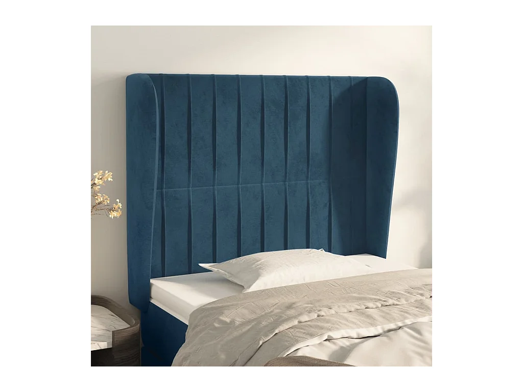 Cabecero | Cabezal de Cama | Mueble cabecero con orejas de terciopelo azul oscuro 93x23x118/128 cm