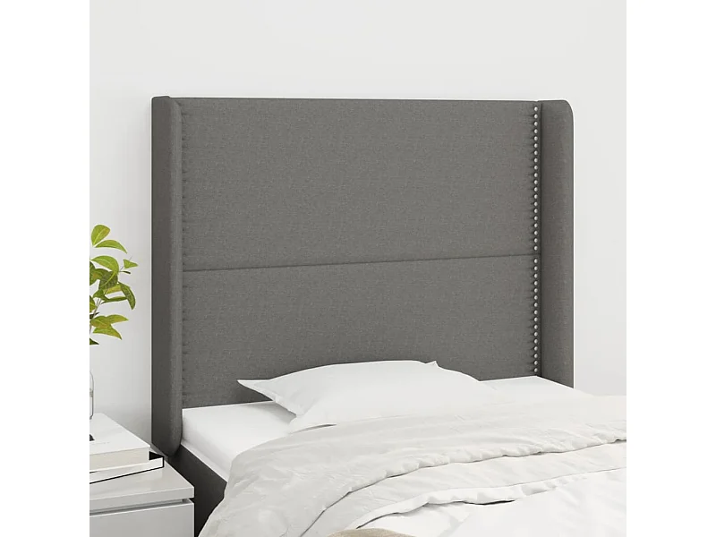Tête de Lit | Panneau de tête pour lit Moderne avec oreilles Gris foncé 83x16x118/128 cm Tissu