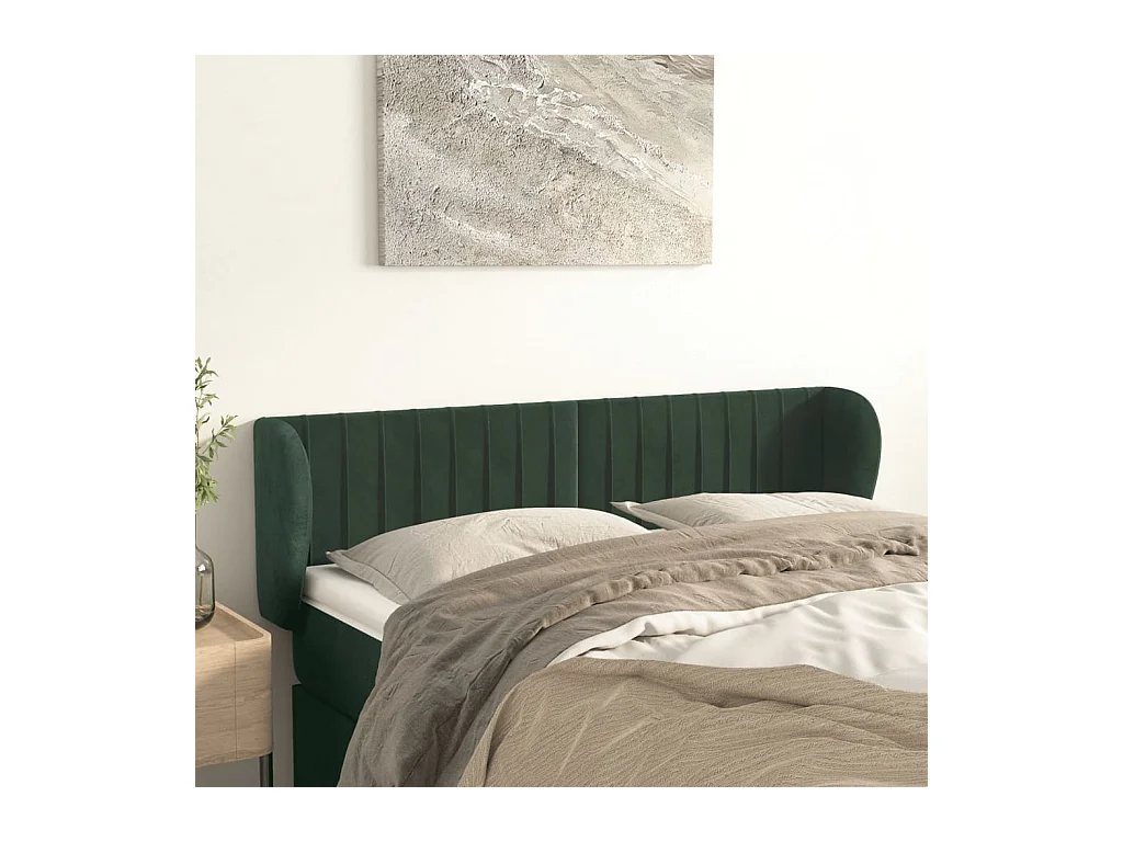 Tête de Lit | Panneau de tête pour lit Moderne avec oreilles Vert foncé 147x23x78/88 cm Velours
