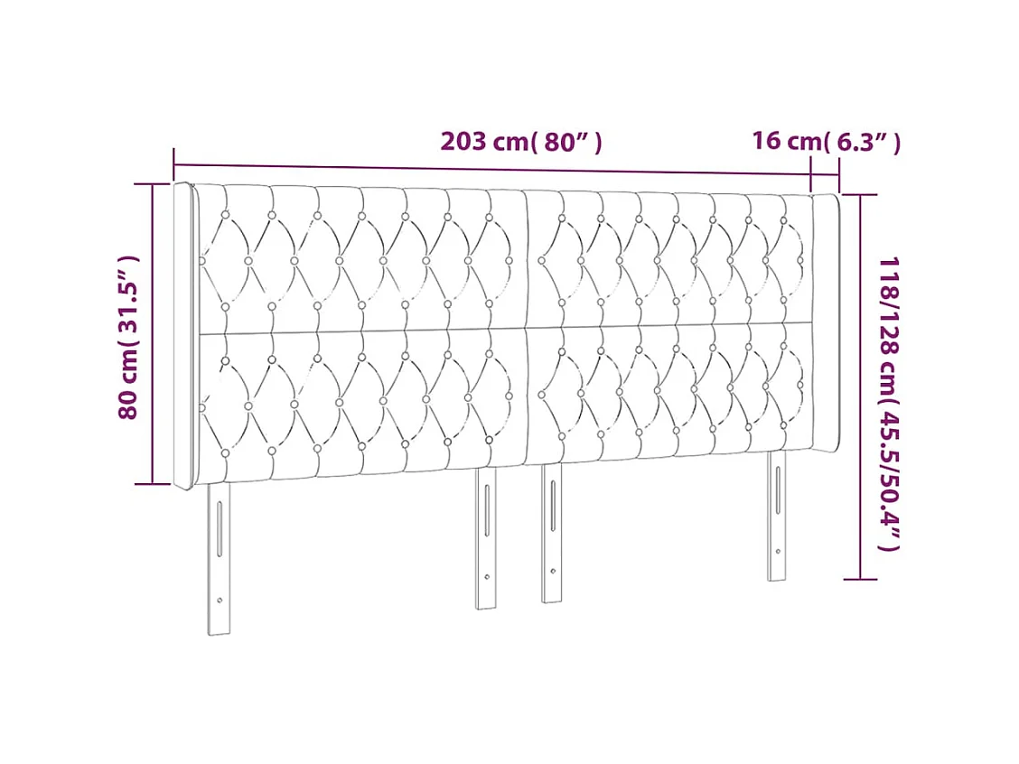 Cabecero | Cabezal de Cama | Mueble cabecero con orejas de tela negro 203x16x118/128 cm