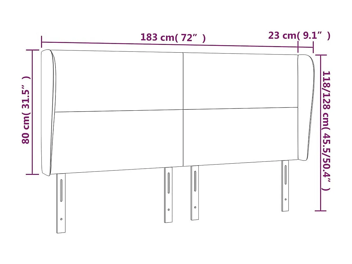 Hoofdbord | Hoofdeinde met randen 183x23x118/128 cm stof donkerbruin