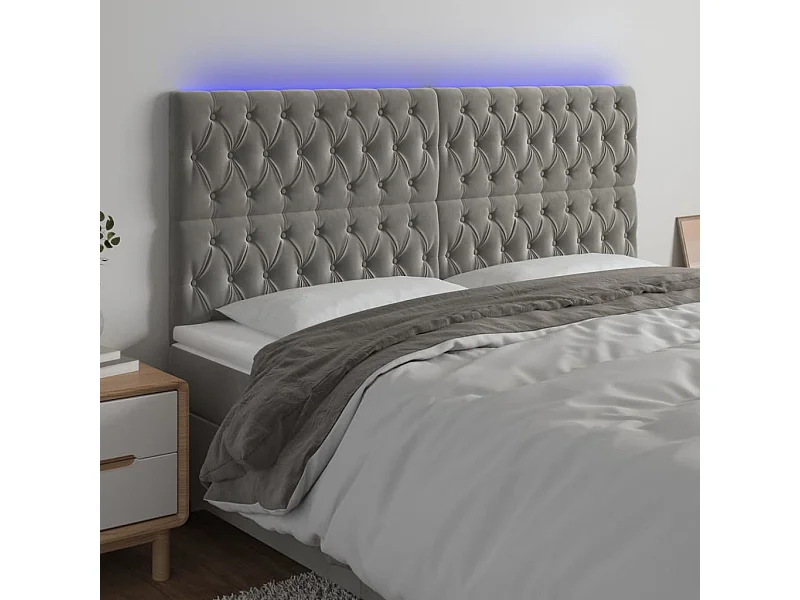 Cabecero | Cabezal de Cama | Mueble cabecero con luces LED terciopelo gris claro 180x7x118/128 cm