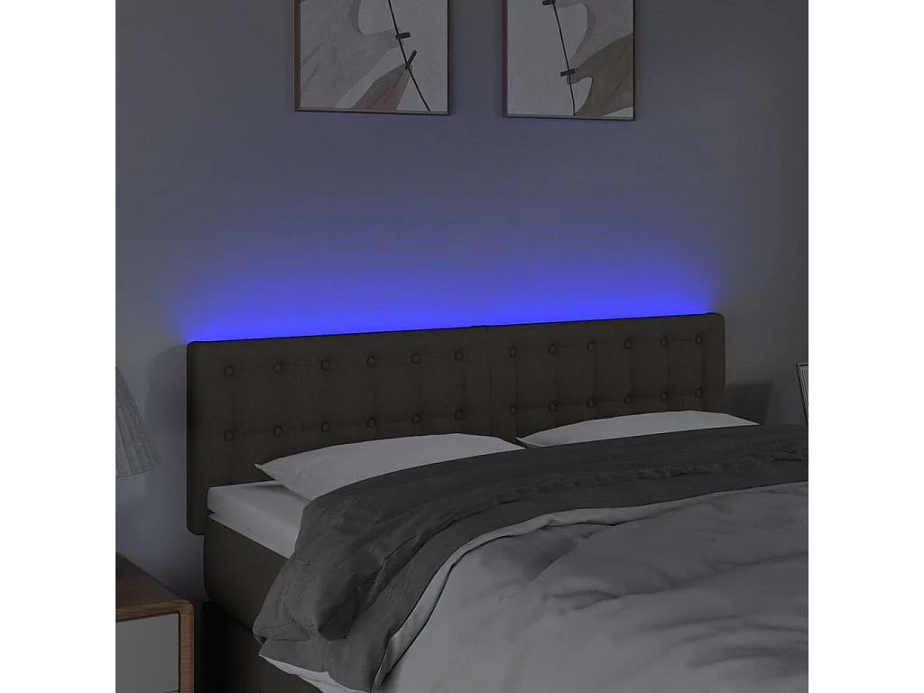 Tête de Lit | Panneau de tête pour lit Moderne à LED Taupe 144x5x78/88 cm Tissu
