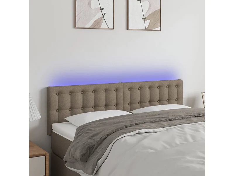 Mueble cabecero | Cabezal de cama | Cabecero con LED de tela gris taupe 144x5x78/88 cm