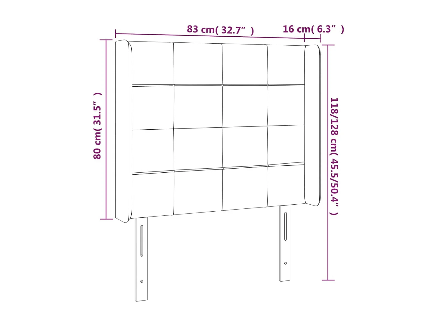 Hoofdbord | Hoofdeinde LED 83x16x118/128 cm fluweel donkergrijs