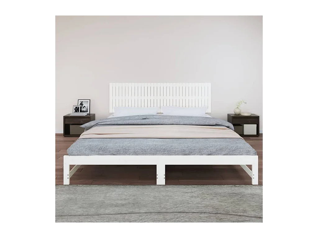 Cabecero de Cama | Cabezal de cama | Mueble de cabecero pared madera maciza pino blanco 204x3x60 cm