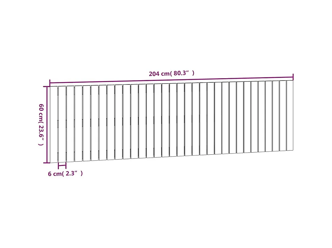 Cabecero de Cama | Cabezal de cama | Mueble de cabecero pared madera maciza pino blanco 204x3x60 cm