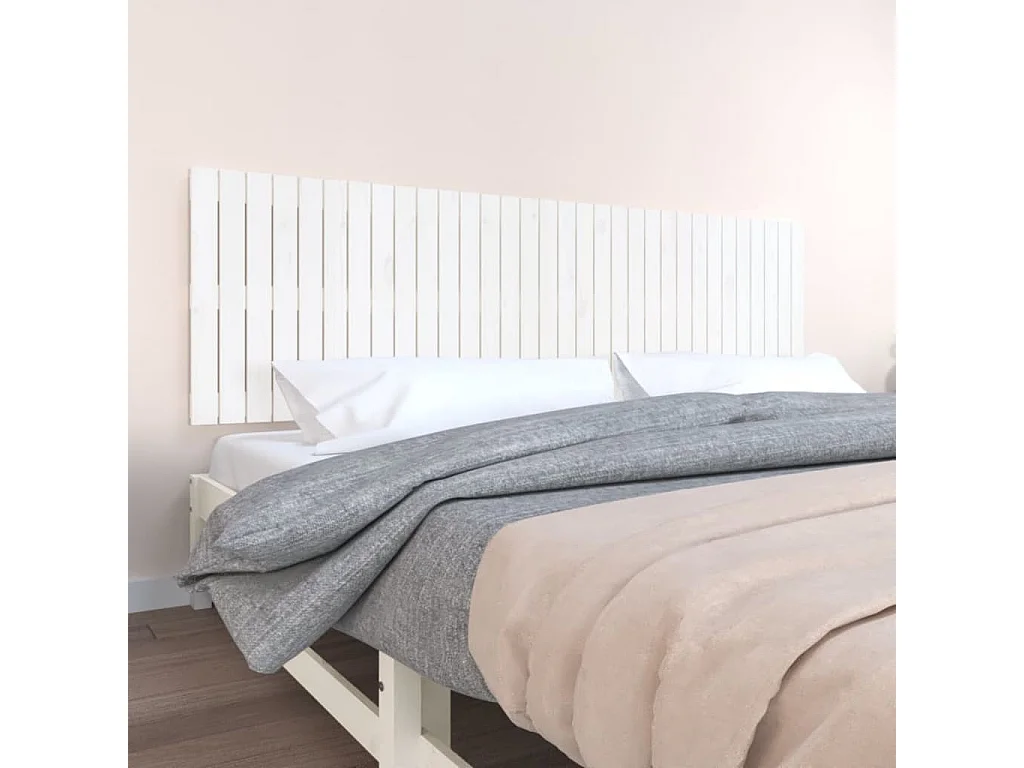 Tête de lit murale | Panneau de tête pour lit Moderne  Blanc 204x3x60 cm Bois massif de pin