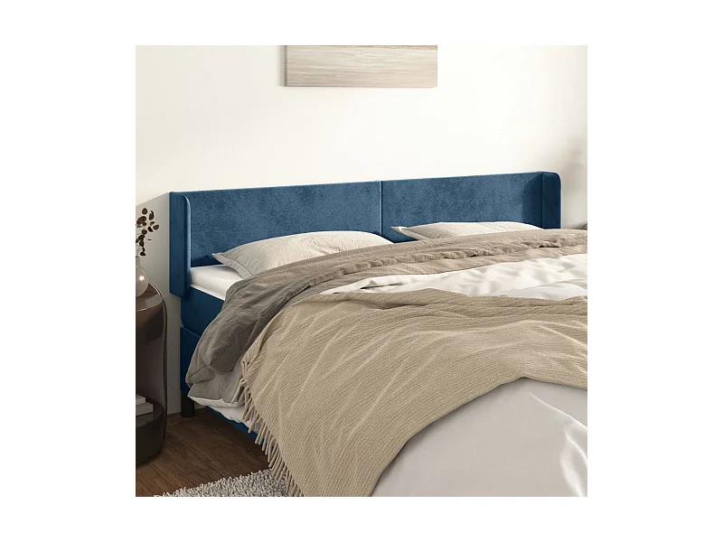 Mueble cabecero | Cabezal de cama | Cabecero de terciopelo azul oscuro 163x16x78/88 cm